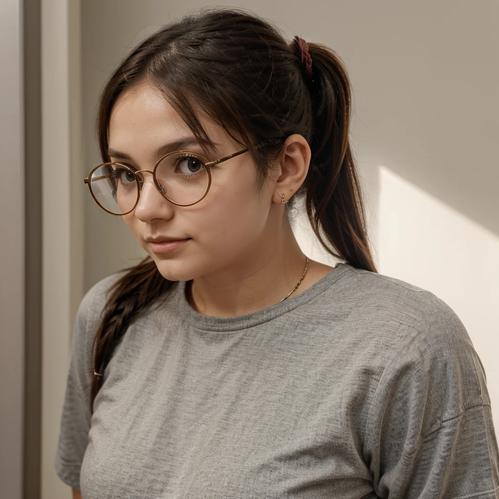 Cute and simple Q version avatar with round frame glasses and double ponytails