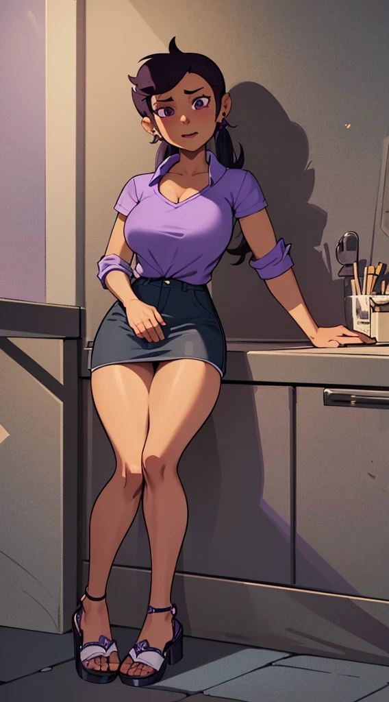 A Malay hijabi office worker in a purple skirt having steamy sex on the desk, blazing hot sun, tanned, ultra high definition, photorealistic, 4K, heatwave, perspiration, sex in pussy with hard cock