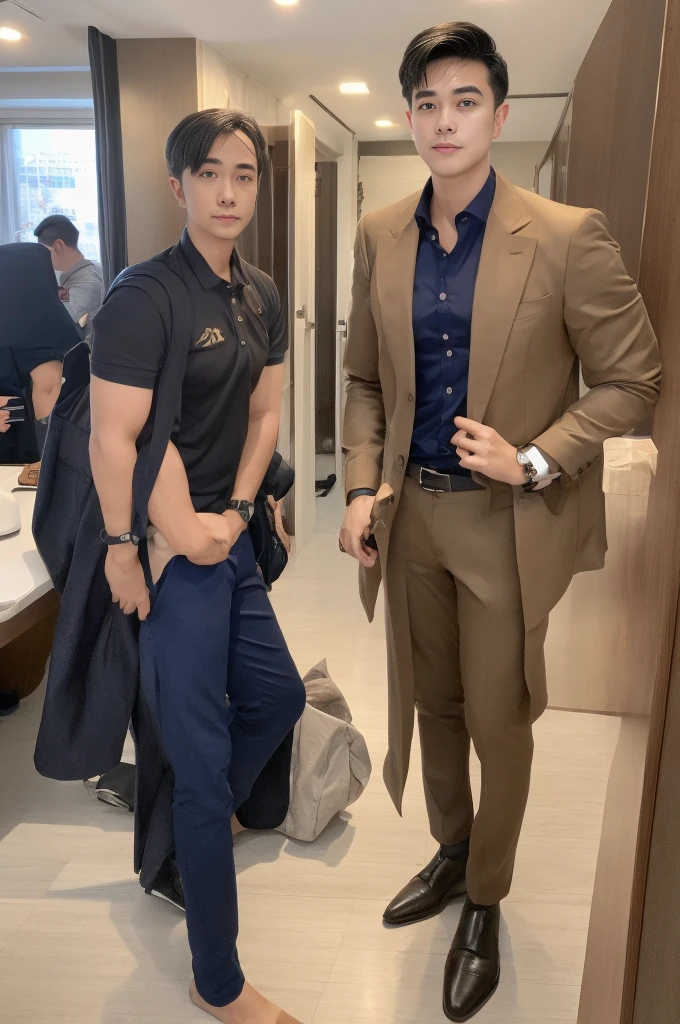 New employee, very handsome, 20 years old.、　（A really cool S-class guy in a suit.）、　เด็กชายJapanอายุ 20 ปี、　businessman、　Luxurious suit、　brown suit、　office、　Standing in a suitＳHandsome young man、　full body photo、　（ภาพถ่ายที่มีรายละเอียดhighของ CG Unity 8K）、　（มีรายละเอียดhighＳhandsome man in class）、　（Real photos）、　　（（คุณภาพhighสุด））、　very detailed、　（Masterpiece）、　คุณภาพของภาพที่highเป็นพิเศษ、　high、　viewer、　gentle man、　I'm beautiful.、　short hair、　Vivid photos、　Handsome like a model、　Handsome like an idol、　Luxury watches、　Cold Belt、　Japan