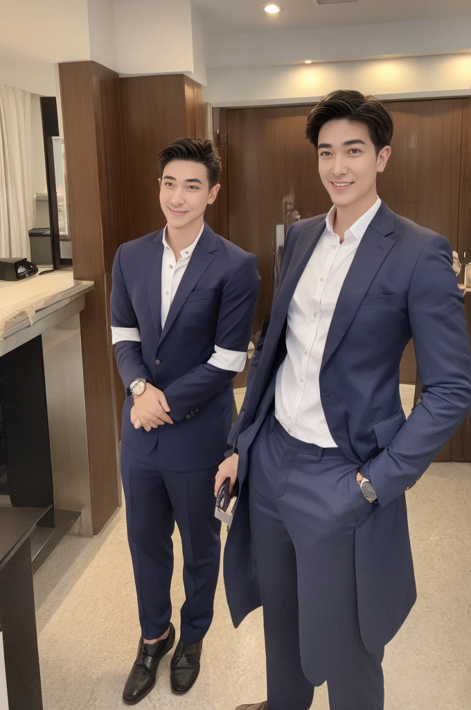 New employee, very handsome, 20 years old.、 (A really cool S-class guy in a suit.)、 เด็กชายJapanอายุ 20 ปี、 businessman、 Luxurious suit、 brown suit、 office、 Standing in a suitSHandsome young man、 full body photo、 (ภาพถ่ายที่มีรายละเอียดhighของ CG Unity 8K)、 (มีรายละเอียดhighShandsome man in class)、 (Real photos)、 ((คุณภาพhighสุด))、 very detailed、 (Masterpiece)、 คุณภาพของภาพที่highเป็นพิเศษ、 high、 viewer、 gentle man、 I'm beautiful.、 short hair、 Vivid photos、 Handsome like a model、 Handsome like an idol、 Luxury watches、 Cold Belt、 Japan