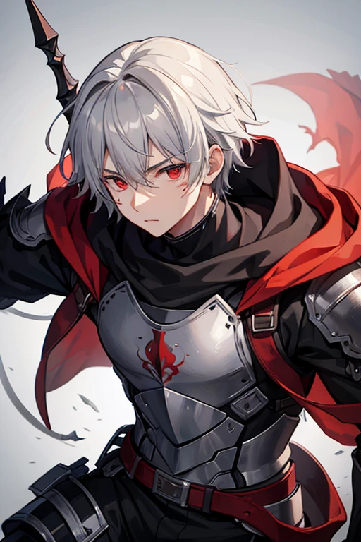 Wild,young man, Armor, gray hood, Red eyes,right eye scar, Middle Ages