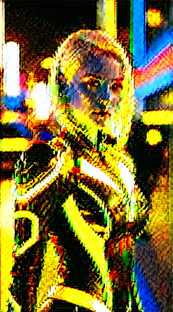 Tron Legacy, Effet de costume fluo, Une belle fille avec, HD Portrait, (High quality) (ultra details) Regarder le spectateur en tenue de ville de style hip-hop; different, colourfull, very white hair