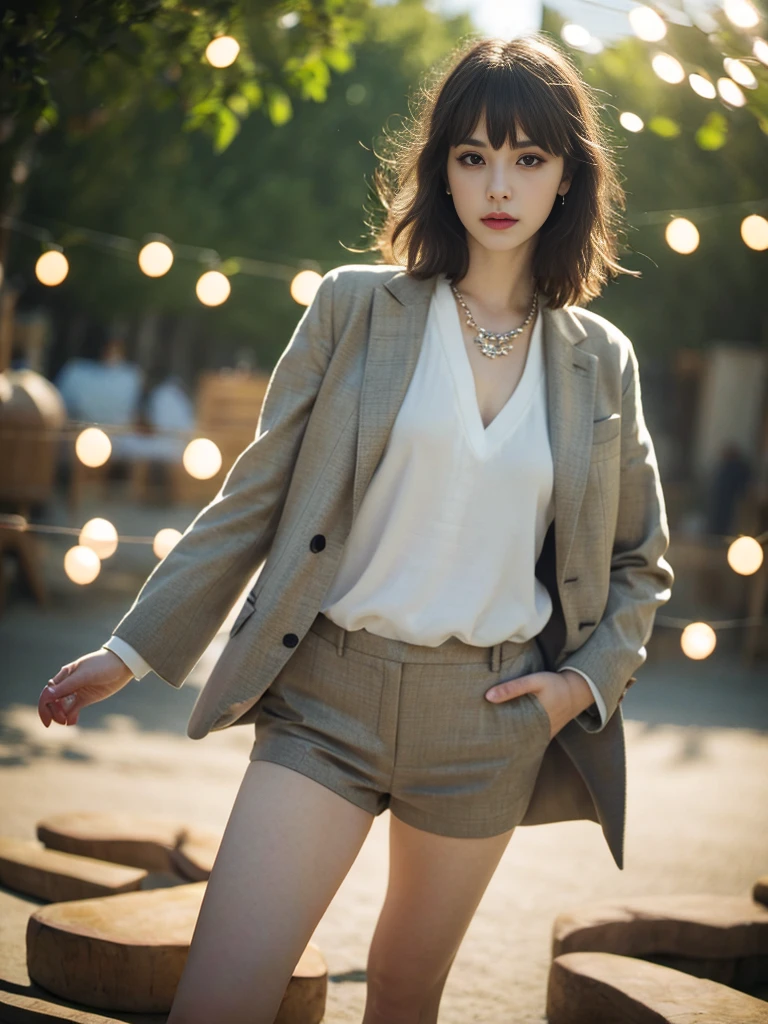 russian girl, fullbody, necklace, jewelry, red eyeliner, brown eyes, bangs, sexy pose, best quality, masterpiece, wearing suit, an extremely delicate and beautiful, CG, unity, 8k wallpaper, Amazing, finely detail, masterpiece, official art, extremely detailed CG unity 8k wallpaper, incredibly absurdres, huge filesize, ultra-detailed, highres, extremely detailed, beautiful detailed girl, realistic, full frontal, light contrast, completely legs