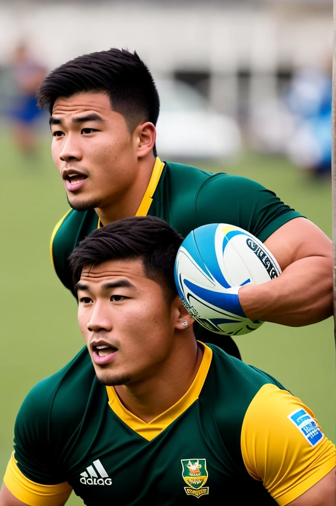 Picture of a handsome Asian rugby player with short hair and no beard.