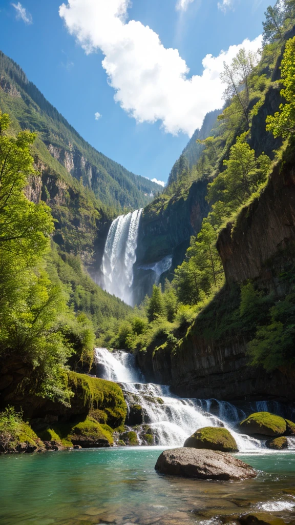 Nature, Waterfall in the mountains