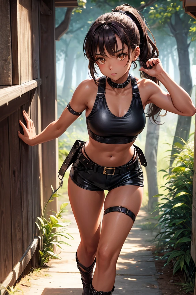 well detailed, high quality image, blue eyes, beautiful, sexy, big breasts, thin waist, big ass, big chest, defined physique, open mouth, sawn tooth, forest, sitting on stone, using((steamy:1.2) (transparent:1.2) (white: 0.6) (chiffon) (crop top) grabbed (wet: 1.4) skin ): 1.2))), provocative pose, open legs, warm tone, focus on the groin,