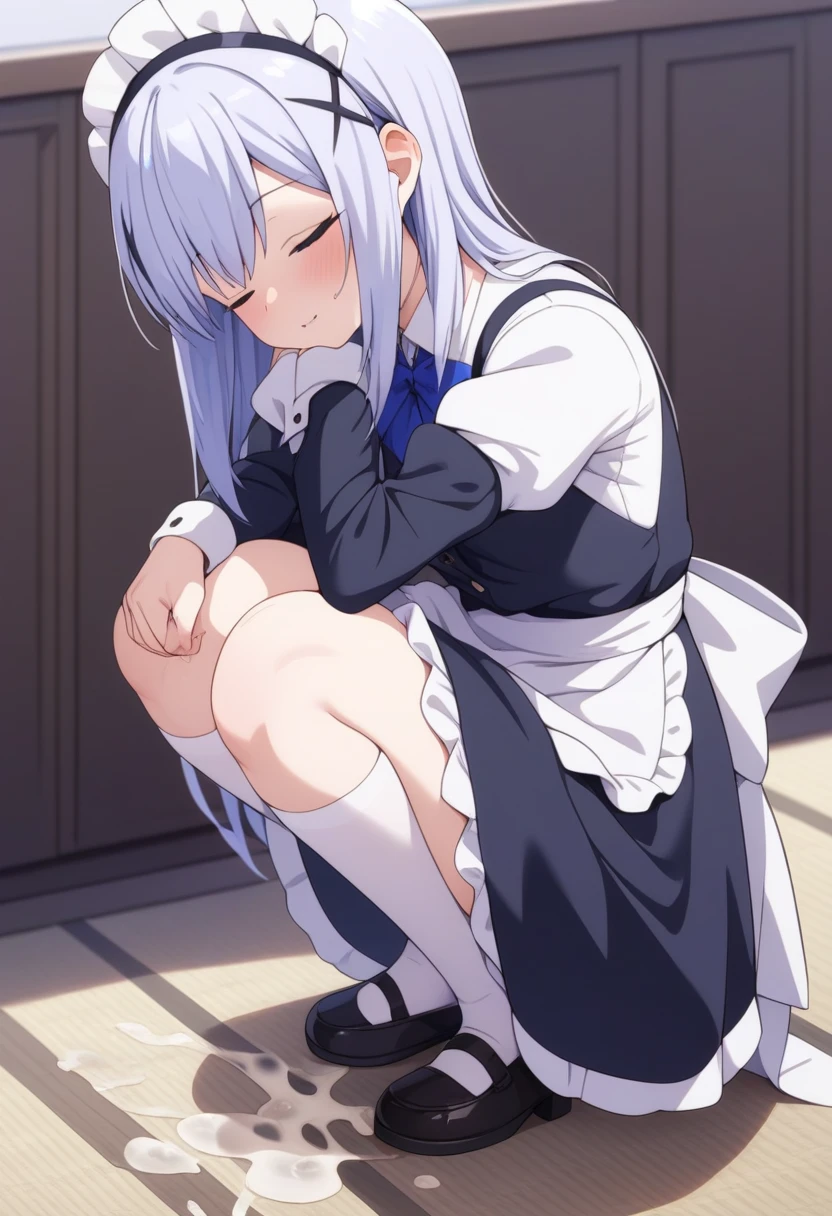 Score_9, Score_8_up, Score_7_up, Score_6_up, Score_5_up, Score_4_up, source_anime, 1girl, nsfw, maid, after anal, Kafu Chino, diarrhea, pooping, cum on poop, squatting