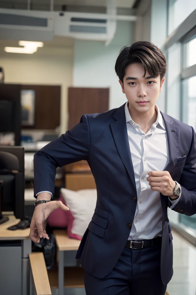 New employee, very handsome, 20 years old.、　（A really cool S-class guy in a suit.）、　เด็กชายJapanอายุ 20 ปี、　businessman、　Luxurious suit、　brown suit、　office、　Standing in a suitＳHandsome young man、　full body photo、　（ภาพถ่ายที่มีรายละเอียดhighของ CG Unity 8K）、　（มีรายละเอียดhighＳhandsome man in class）、　（Real photos）、　　（（คุณภาพhighสุด））、　very detailed、　（Masterpiece）、　คุณภาพของภาพที่highเป็นพิเศษ、　high、　viewer、　gentle man、　I'm beautiful.、　short hair、　Vivid photos、　Handsome like a model、　Handsome like an idol、　Luxury watches、　Cold Belt、　Japan