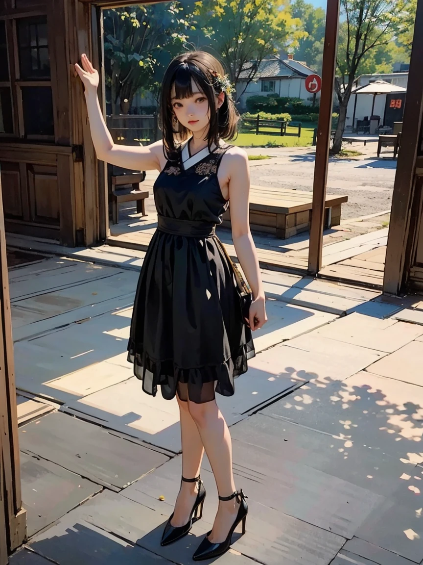 （（（In 8K. ＨＤＲ.Hyperrealism、masterpiece1.4、Gothic style、Fantasy art、Retro-future、Cinematic、Detailed explanation、Live Photo 1.4, Best quality 1.4、 Super detailed 1.4、masterpiece:1.4、Very detailed、Perfect Shading、Low angle full body shot 1.4、1 photo、Commercial Photography 1.4、Solo Photo、Sony alpha、50mm lens、）））、（Pitch Black Night、moonlight、Black Sky、Distant Mountain々々You can see a wide meadow、many petals、Hair blowing in the wind）（（（Yellow and black dress、High heels）））、（（（Full body shot、Saints praying to the moon）））（（（Japanese women, 18-year-old、small顔1.4、、Blunt bangs、length、Straight Hair、Black-haired、Five Fingers、Full body photo 1.4）））、（small 、Muscular arms and legs、Full waist circumference、Detailed skin with blood vessels showing through、Beautiful skin shining with sweat、Detailed skin with visible pores、Realistic, Detailed skin of downy hair、リアルでDetailed skin、Highly detailed and beautiful face、Beautiful and well-proportioned face、Very cute face、Darkening of the armpits、Detailed skin）