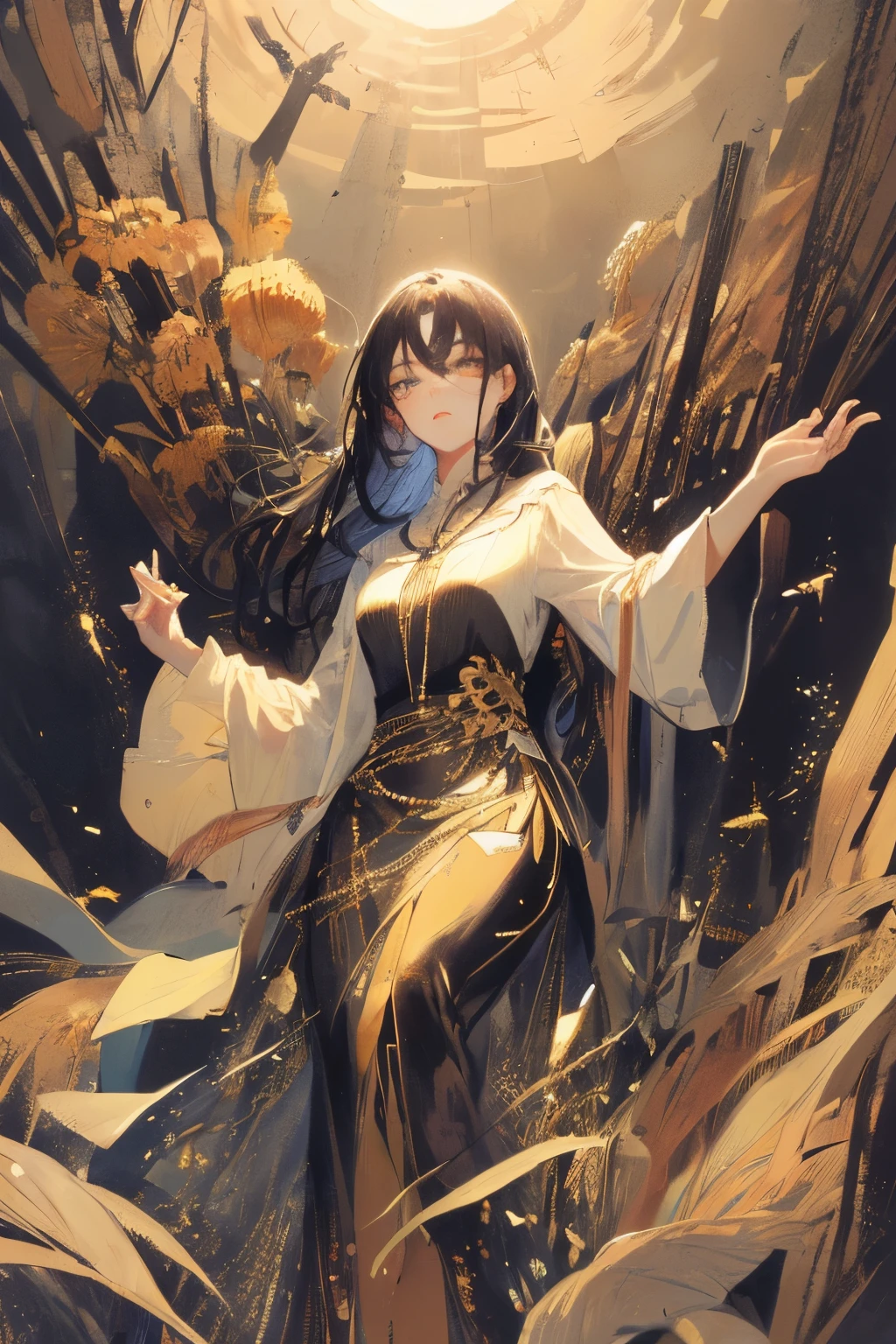 ((masterpiece, superb, Very detailed, high resolution)), Solitary, beautiful girl, Bright Eyes, Perfect eyes, 15 years old, Black and white gold theme,