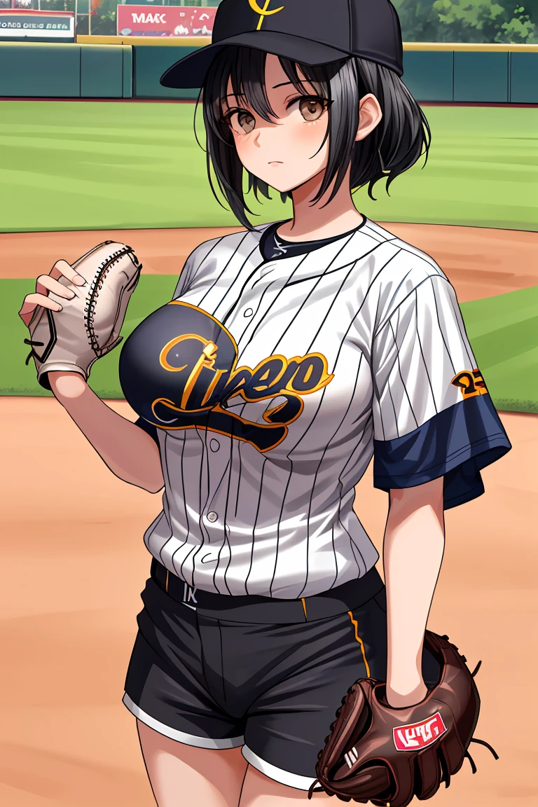 Women Baseball Club Member Big Breasts Black Hair Shortcuts pitcher baseball Ground Shorts