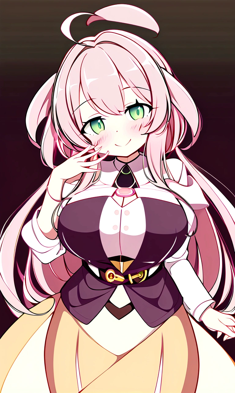 score_9,score_8_up,score_7_up,bachong, solo, pink_theme, simple_background, 1girl, long_sleeves, open_mouth, pleated_skirt, lagre breasts, looking_at_viewer, white_background, pink_ribbon, sleeves_past_wrists, highres, absurdres, big , NSFW, nuded, naked, wet tongue, wet body