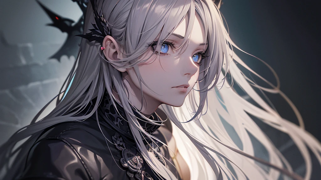 a detailed anime style character, dramatic lighting, sharp shadows, mysterious, moody atmosphere, highly detailed face and features, piercing eyes, expressive expression, flowing hair, intricate clothing, ornate accessories, dramatic pose, cinematic lighting, dark color palette, chiaroscuro lighting, dramatic shadows, deep blacks, detailed textures, photorealistic, masterpiece, high resolution, 8k, best quality
