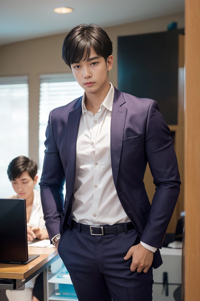 New employee, very handsome, 20 years old.、　（A really cool S-class guy in a suit.）、　เด็กชายJapanอายุ 20 ปี、　businessman、　Luxurious suit、　brown suit、　office、　Standing in a suitＳHandsome young man、　full body photo、　（ภาพถ่ายที่มีรายละเอียดhighของ CG Unity 8K）、　（มีรายละเอียดhighＳhandsome man in class）、　（Real photos）、　　（（คุณภาพhighสุด））、　very detailed、　（Masterpiece）、　คุณภาพของภาพที่highเป็นพิเศษ、　high、　viewer、　gentle man、　I'm beautiful.、　short hair、　Vivid photos、　Handsome like a model、　Handsome like an idol、　Luxury watches、　Cold Belt、　Japan