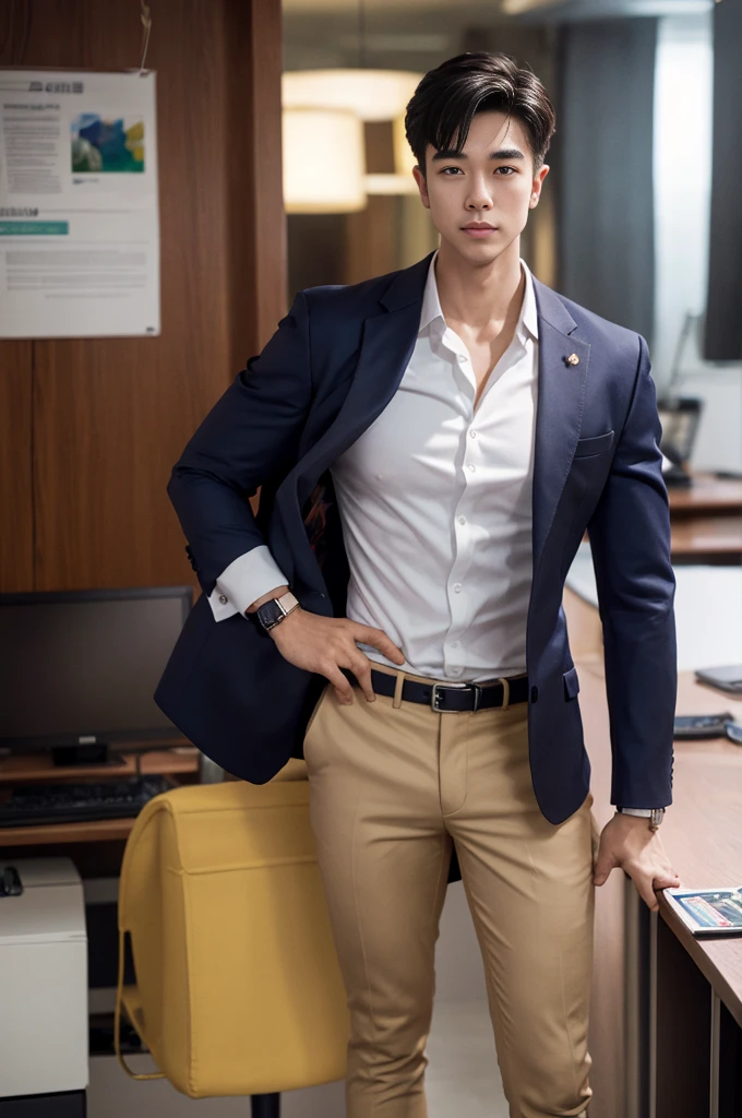New employee, very handsome, 20 years old.、 (A really cool S-class guy in a suit.)、 เด็กชายJapanอายุ 20 ปี、 businessman、 Luxurious suit、 brown suit、 office、 Standing in a suitSHandsome young man、 full body photo、 (ภาพถ่ายที่มีรายละเอียดhighของ CG Unity 8K)、 (มีรายละเอียดhighShandsome man in class)、 (Real photos)、 ((คุณภาพhighสุด))、 very detailed、 (Masterpiece)、 คุณภาพของภาพที่highเป็นพิเศษ、 high、 viewer、 gentle man、 I'm beautiful.、 short hair、 Vivid photos、 Handsome like a model、 Handsome like an idol、 Luxury watches、 Cold Belt、 Japan