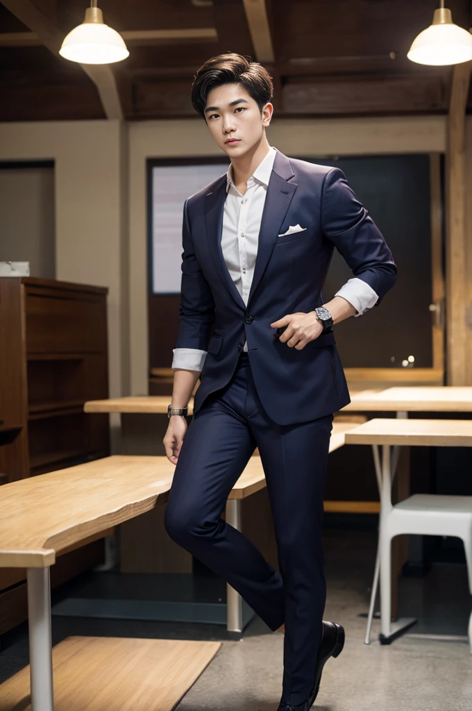 New employee, very handsome, 20 years old.、　（A really cool S-class guy in a suit.）、　เด็กชายJapanอายุ 20 ปี、　businessman、　Luxurious suit、　brown suit、　office、　Standing in a suitＳHandsome young man、　full body photo、　（ภาพถ่ายที่มีรายละเอียดhighของ CG Unity 8K）、　（มีรายละเอียดhighＳhandsome man in class）、　（Real photos）、　　（（คุณภาพhighสุด））、　very detailed、　（Masterpiece）、　คุณภาพของภาพที่highเป็นพิเศษ、　high、　viewer、　gentle man、　I'm beautiful.、　short hair、　Vivid photos、　Handsome like a model、　Handsome like an idol、　Luxury watches、　Cold Belt、　Japan