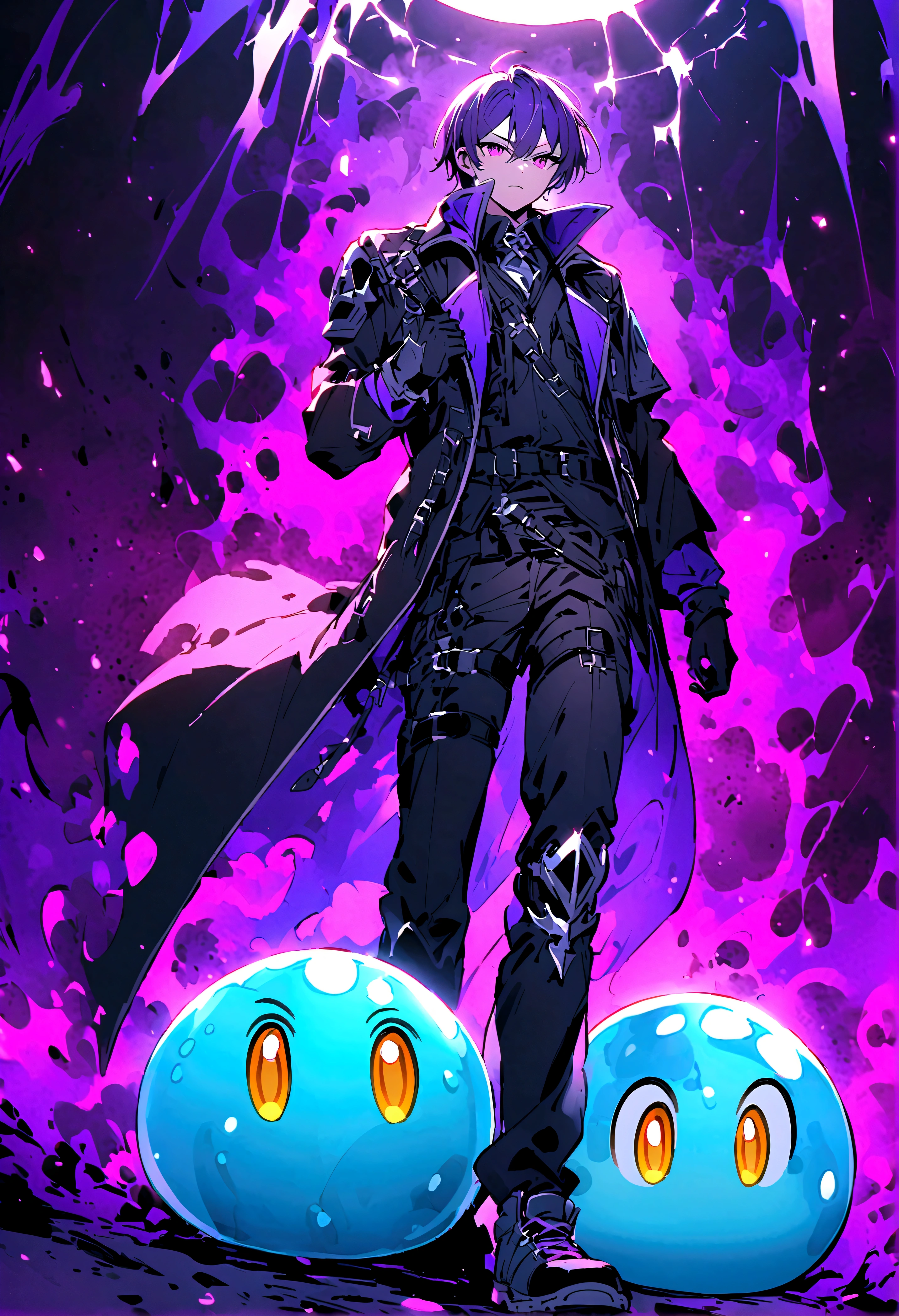Purgatory background,Anime female character,Purple colored hair,White impermanent cap,White coat,The mystery ball surrounds dynamically,looking toward the viewer,The shadow of the spirit beast behind him,edge lit。 --auto