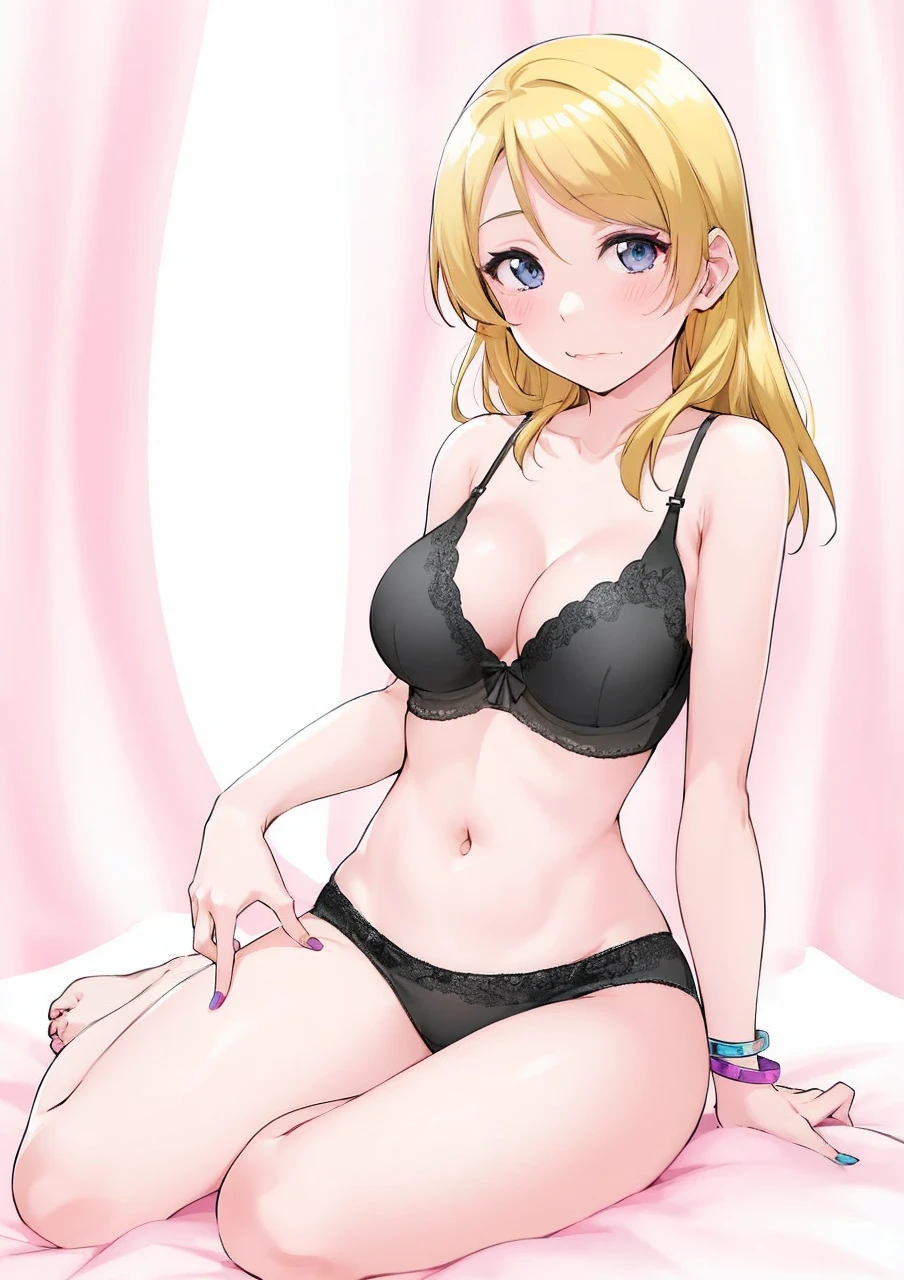 Maki Nishikino in a bikni laying down on her side poseing with her arm for support