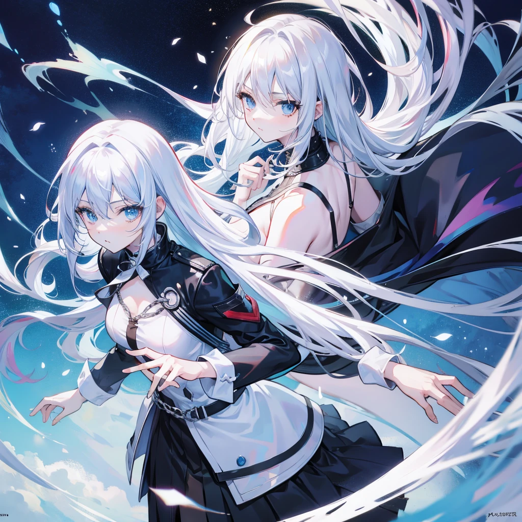 Anime characters with white hair and blue eyes,Wear black and white clothes, an anime drawing by Shitao, Pisif, neo-romanticism, Best anime 4k konachan wallpaper, From Arknights, zerochan art, Tall anime guy with blue eyes, nagito komaeda, 4k manga wallpapers, a silver haired mad, Key anime art,Boy