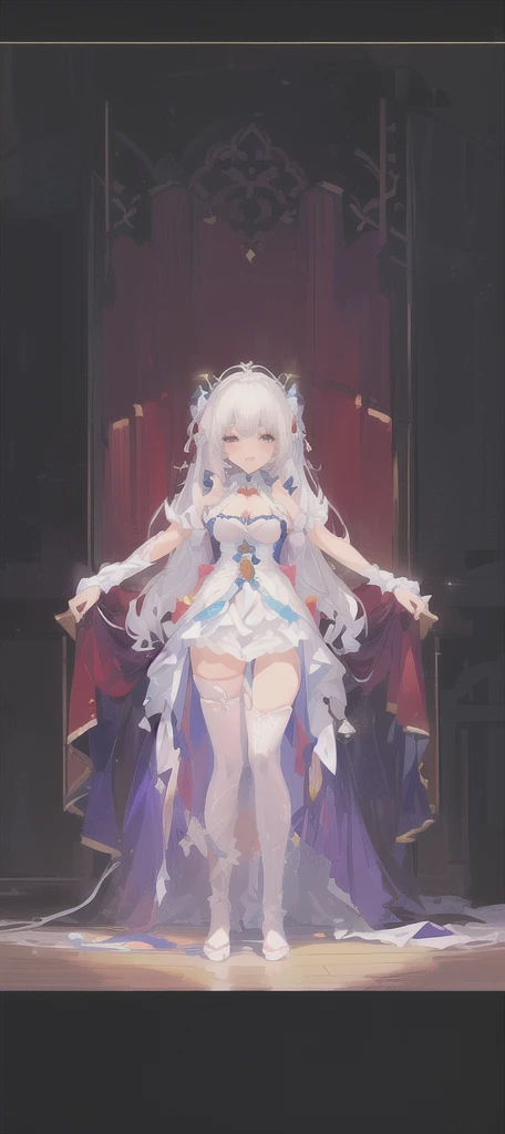((top-quality)), ((masterpiece)), ((Ultra-detail)), (extremely delicate and beautiful), a close up of a person holding a cell phone with a picture of a girl, ahegao, white haired deity, my dress up darling anime, anime goddess, angelic purity, , ahegao face, cute anime waifu in a nice dress, soft anime illustration, loli in dress, shadowverse style, anime barbie in white stockings