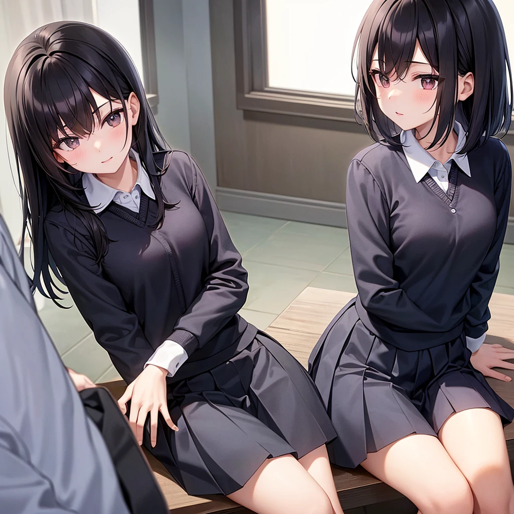The black haired boy is wearing school clothes again with the black haired girl wearing school clothes Battery Sitting together in class