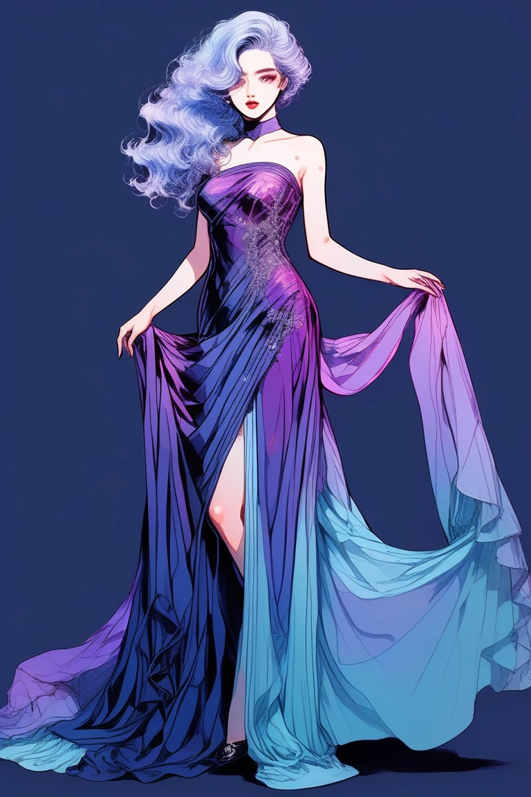 (Highest quality, sketch:1.2),Realistic,Illustrator,anime,1 Girl, detailedな唇,custom, bad woman, detailed, Black and aquamarine gradient background,Neon Hair,Texture Cropping, masterpiece, Style: Retro Classic, [Close-up of a female dummy, Sexy Dress, Silk dress, Mercury Dress, Astral Dress, Beautiful silk dress, sexy gown, Dark dress, Dark purple clothing, A revealing and stylish dress, dark Astral Dress, soft Silk dress, Elegant dark blue dress, stylish Dark dress, airbrush Dark dress, Fantasy Dress, Baroque Dress, Fancy Dress] (Photo portrait)