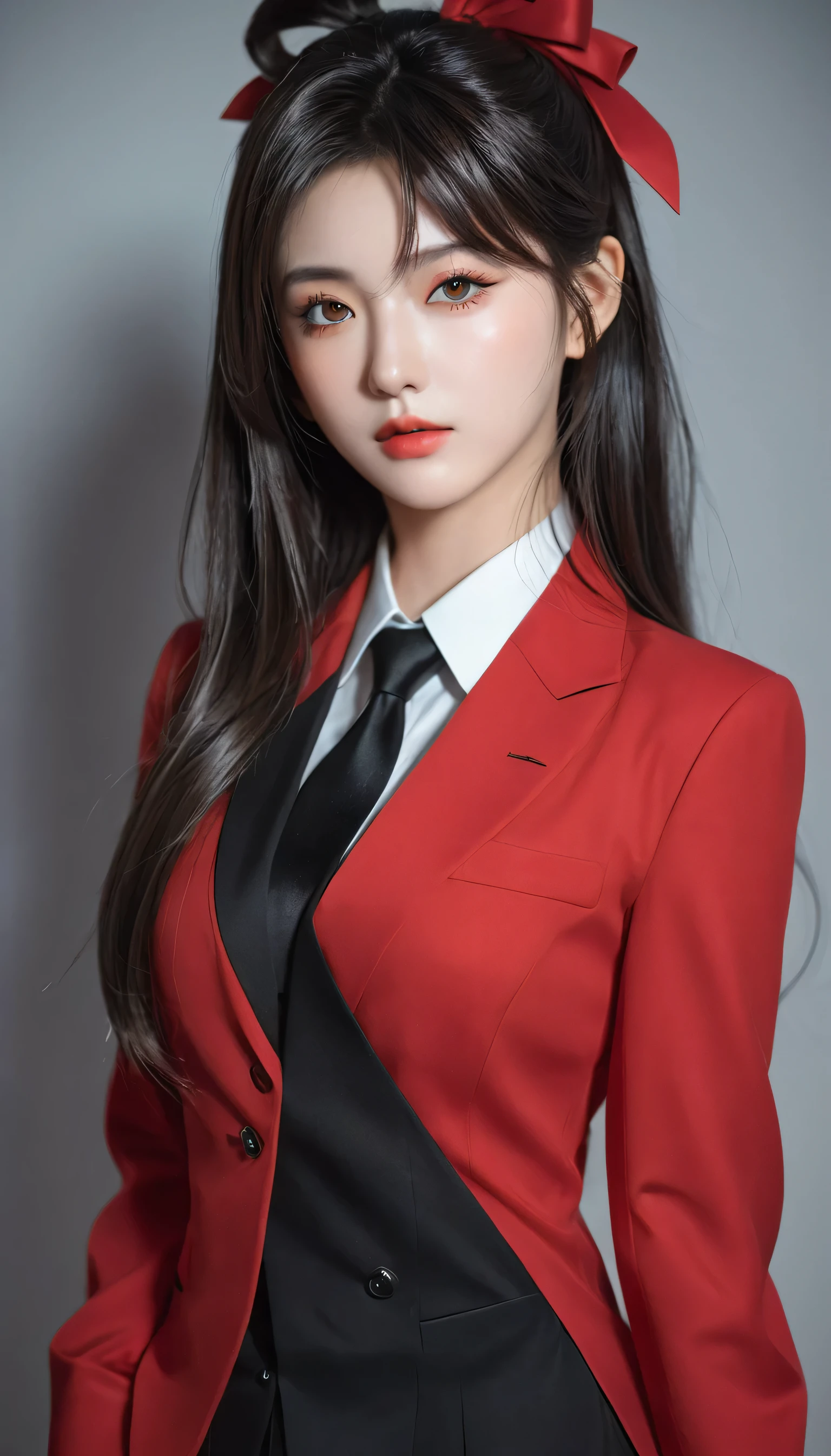 anime girl in red shirt and black tie posing for a picture, by Yang J, extremely detailed artgerm, rin tohsaka, artgerm jsc, artwork in the style of guweiz, beautiful digital artwork, artgerm. high detail, range murata and artgerm, style artgerm, ig model | artgerm