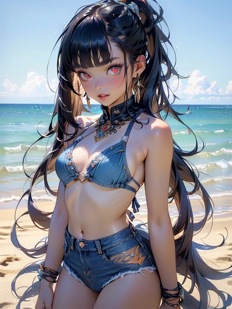 cute li girl,(((little lo,tiny little body,little))),(((6 year((anime elf loli with extremely cute and beautiful black.

(((flat chest))),((((turquoise hair:1.35,((ponytail hair:1.3)),((very straight hair,very_long hair:1.5)),((The beauty of extra-long hair)),((Super Long Straight Hair)),((bangs)),colored inner hair,ear breathing)))),(((red_eyes:1.3))),intricate eyes,beautiful detailed eyes,symmetrical eyes,big eyes:1.5,(((lustrous skin:1.5,bright skin: 1.5,skin tanned,shiny skin,very shiny skin,shiny body,plastic glitter skin,exaggerated shiny skin,illuminated skin))),(delicate detailed fingers,detailed body,(detailed face)),

cute,slutty,erotic,daring,((nsfw)),

((denim bikini:1.5,denim thong:1.5)),revealing clothing,show skin,(semi-naked),((intricate outfit,intricate clothes,ornate outfit,ornate clothes))),

(dynamic pose:1.0),embarrassed,(centered,scale to fit dimensions,Rule of thirds),

((Sky, Sea, clouds,)), with dark stormy clouds,((beach scenery,intricate scenery)),

(Glossy winter ornaments),highres,sharp focus,(ultra detailed,extremely detailed),(photorealistic artwork:1.37),(extremely detailed CG unity 8k wallpaper),(((vibrant colors,vibrant theme))),(intricate),(masterpiece),(best quality),