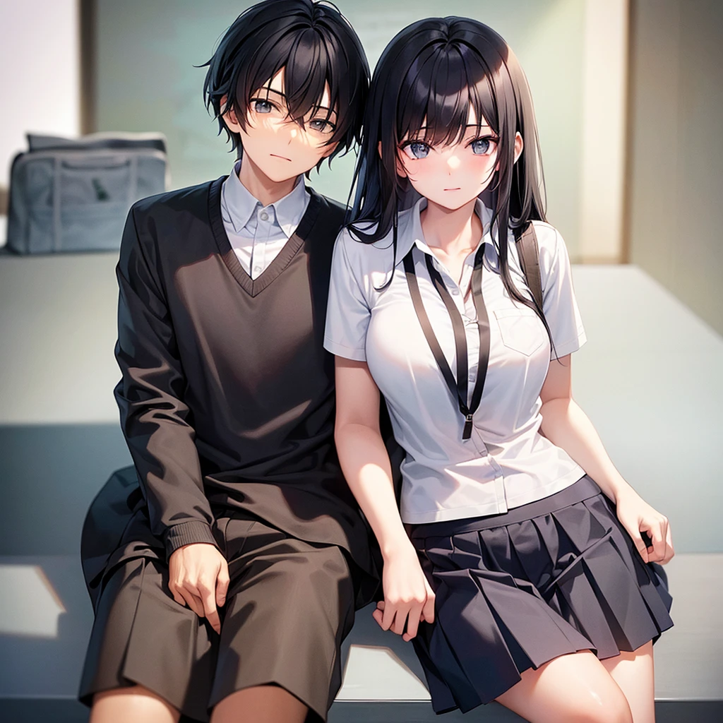 The black haired boy is wearing school clothes again with the black haired girl wearing school clothes  Battery Sitting together in class 
