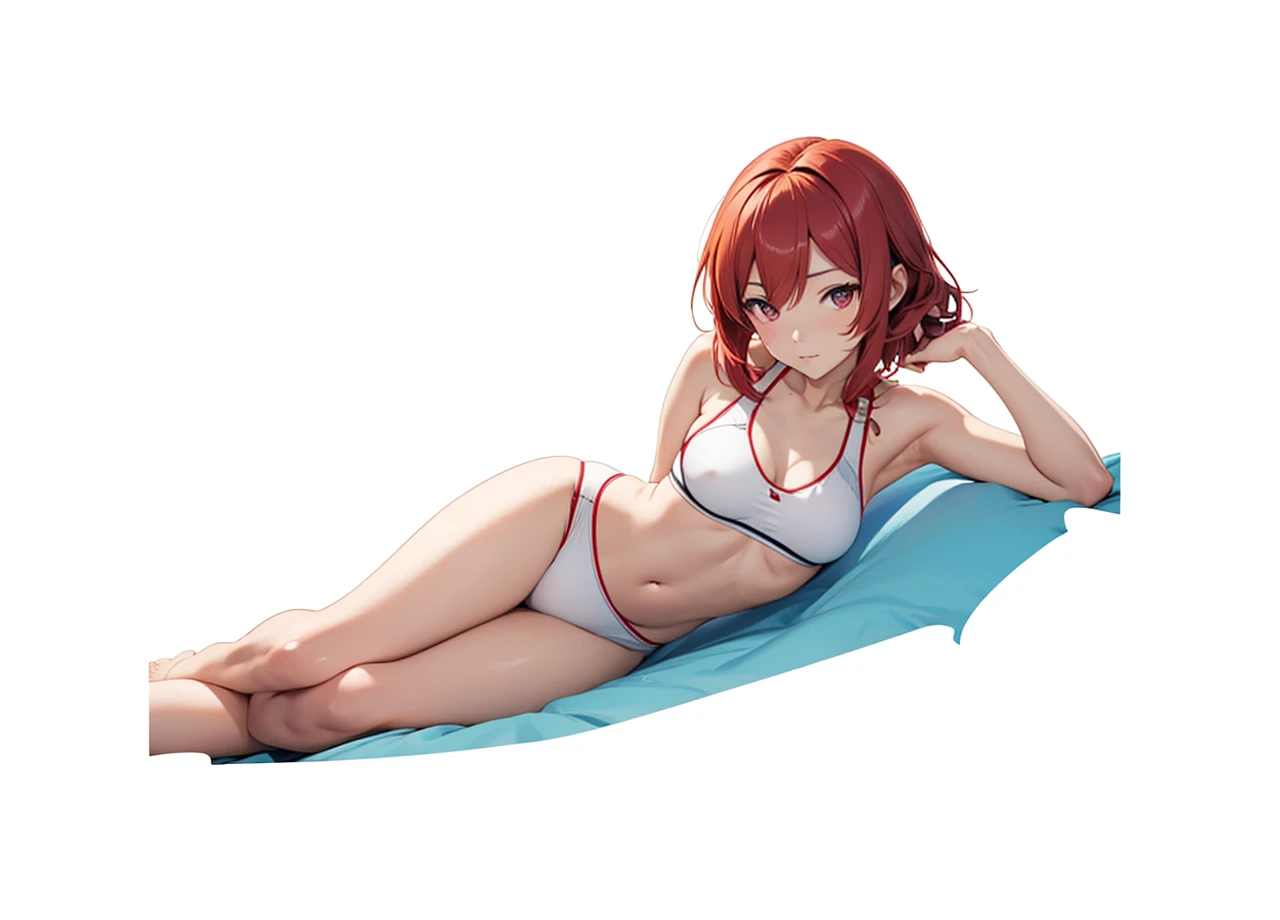Maki Nishikino in a bikni laying down on her side poseing with her arm for support