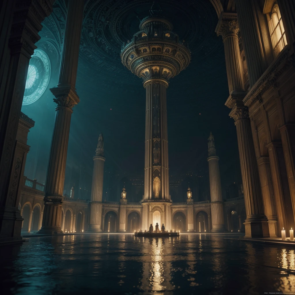 The capital of Atlantis surrounded by concentric canals that divided the city into glittering rings. majestic palaces, perfect composition, beautiful detailed intricate insanely detailed octane render trending on artstation, 8 k artistic photography, photorealistic concept art, soft natural volumetric cinematic perfect light, chiaroscuro, award - winning photograph, masterpiece, oil on canvas, raphael, caravaggio, greg rutkowski, beeple, beksinski, giger