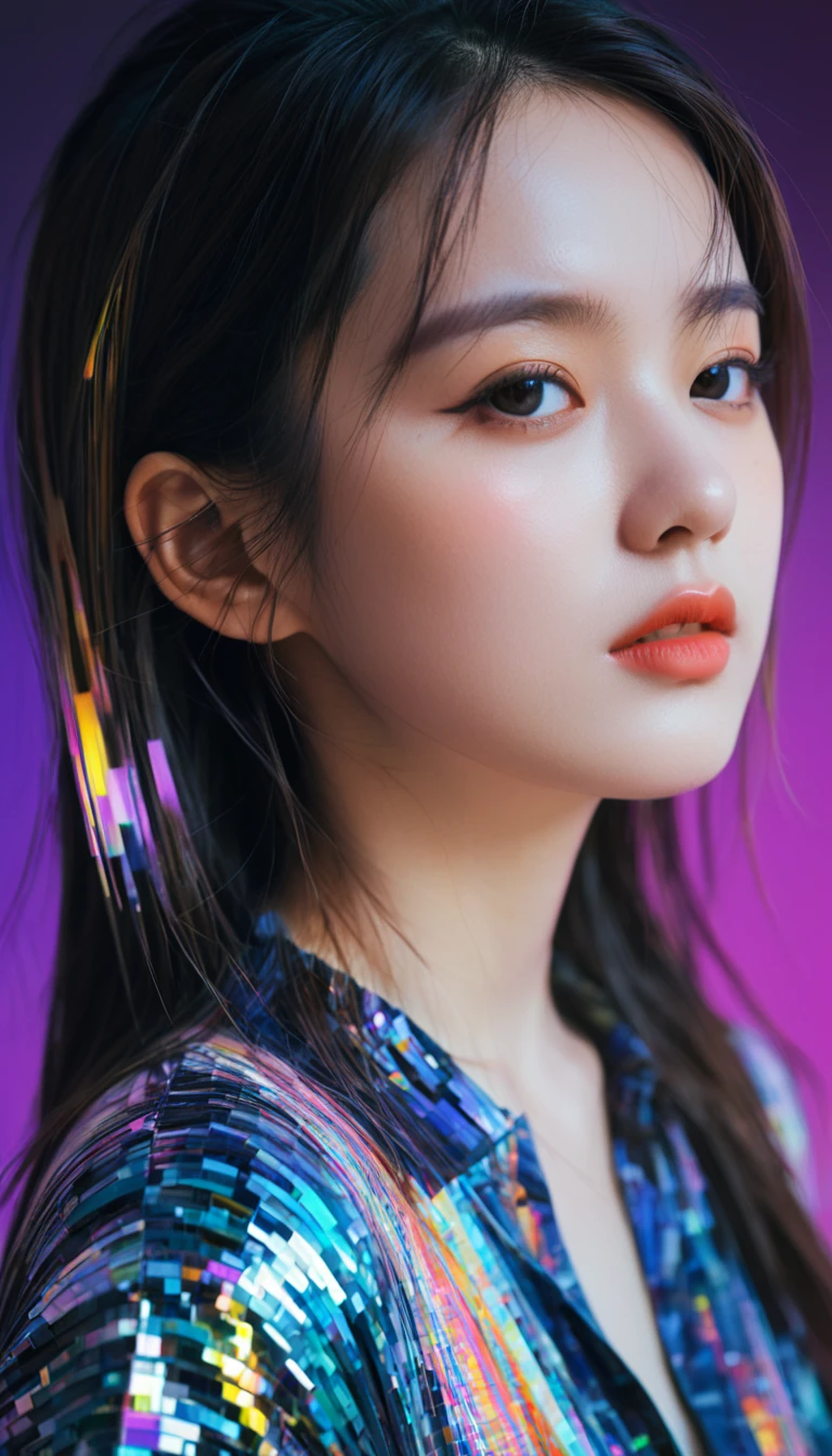 (masterpiece, Top quality, best quality, Official Art, beautiful and aesthetic:1.2), 1 Girl, Glitch Art, (Digital Distortion), Pixelate fragments, Data corruption,Colored Noise, Visual confusion,Contemporary Aesthetics
