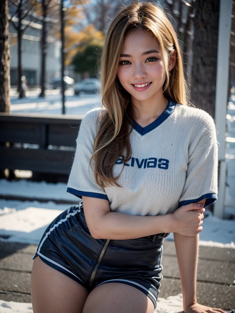 Årafed woman in blue and white uniform posing for photo, Wearing a volleyball jersey, Japanese Girls, Japanese Model, White and blue, Beautiful Korean Women, 18-year-old, Attractive pose, Professional sports style, sporty, Attractive girl