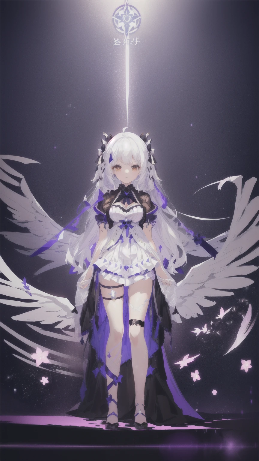 anime girl with wings and a black dress, anime vtuber full body model, white haired deity, cute anime waifu in a nice dress, astral witch clothes, render of april, anime moe artstyle, anime stylized, stylized anime, from the azur lane videogame, azur lane style