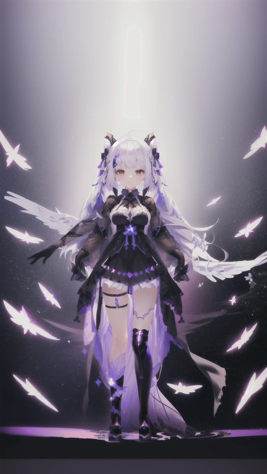 anime girl with wings and a black dress, anime vtuber full body model, white haired deity, cute anime waifu in a nice dress, astral witch clothes, render of april, anime moe artstyle, anime stylized, stylized anime, from the azur lane videogame, azur lane style