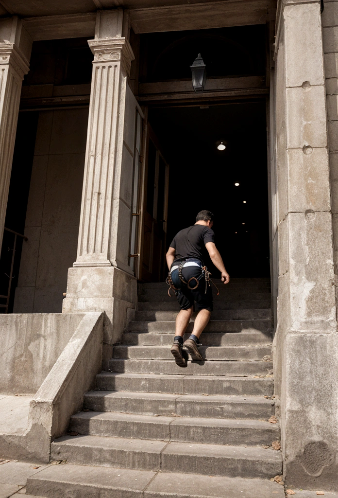 I want to generate an image of a man climbing steps as if he were climbing in life