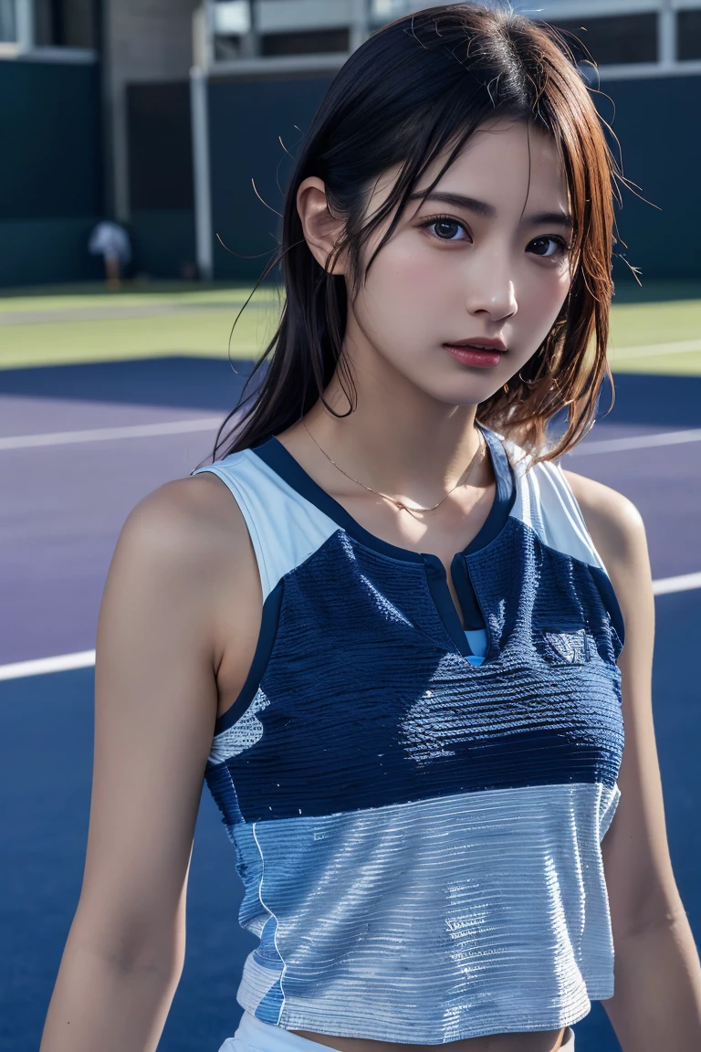 masterpiece), (portrait), bikini(aesthetic), (beautiful)((大胸bikini)), (Bleeding), (high quality),( movie clip),(Review the installation), (Professional perspective), (Third Yamini Rule), (Miss), (woman), (beautiful),(woman特征), (21 years old), alone, 1 Miss, (attractive korean), , (-), (sky), (Natural light), ((Prepare to serve)),, ((face looking forward)), ((looking very excited)), (natural makeup), (medium bust), (tennis visor, arm cuffs), ((short hair)), (light brown hair), (straight hair), (high ponytail hair), (- in hair), (Keep your eyes open), (light blue eyes), (Sporty and dynamic look), White skin, (- clothing), (tennis polo), (Leaky waist),(网球bikini裙), (- ), (V-neck neckline), ((Tennis court or sports facility background)), (medium shot), beautiful hands, two hands, normal hand, two hands臂, complete hands, beautiful body, beautiful fingers, normal hand指, five fingers, five fingers, beautifulears, normal ear, beautiful eyes, shining eyes, beautiful mouth, beautiful lips