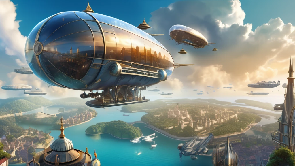 city;Floating in the air as bubbles, Fantasy World, Airship Battleship, Bright fantasy atmosphere, Ultra-high resolution, 8K, 16K, Fiji Films, Crazy Details,