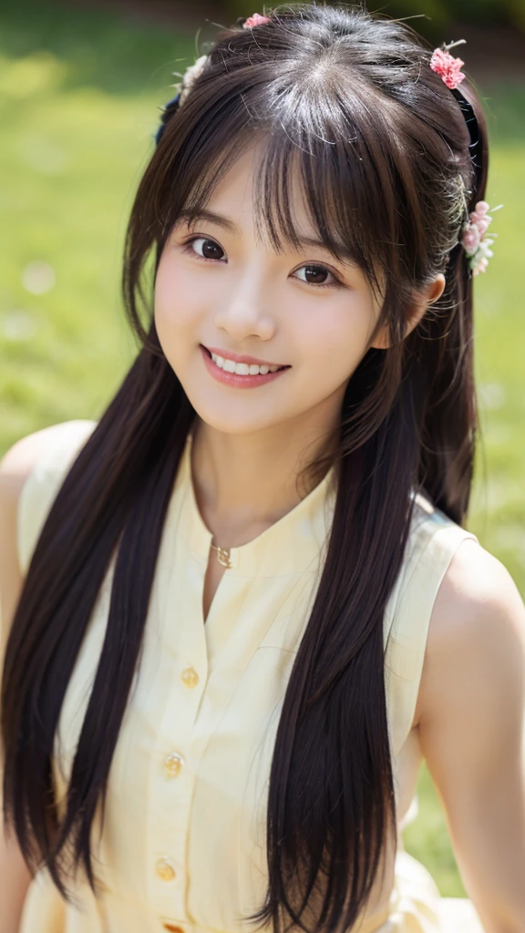 College student, beautiful woman, in college, front, smiling, exquisite, highest definition, highest quality, meticulous detail, perfect, neat, 32k