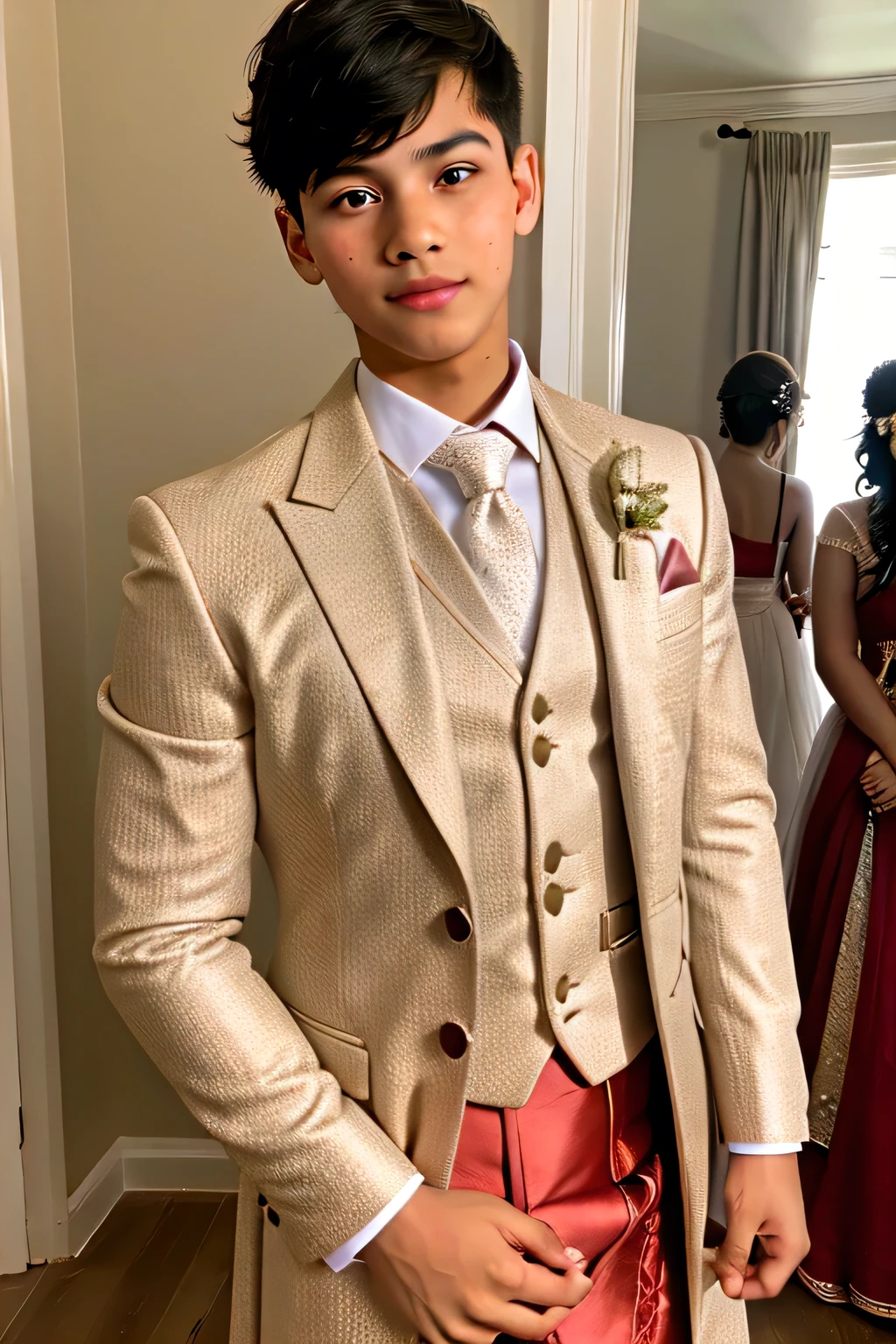A boy gets dressed up very well for his wedding.