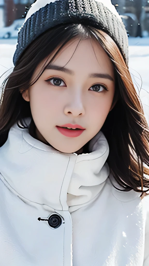 Reality, high resolution, 1 Woman, Solitary, View Viewer, (Delicate face), Colorful winter clothes, snow