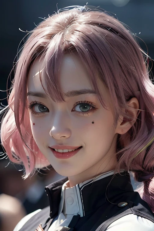 masterpiece, Highest quality, Super detailed, Beautiful Mitsuru DS portrait, 一人in, devil_Slayer_uniform, smile, Looking_in_Audience, blush, Closed_mouth, Portraiture, Volumetric lighting, Highest quality, masterpiece, intricine details, Tone Mapping, Sharp focus, Super detailed, trending on Artstinion,Colorful Hair