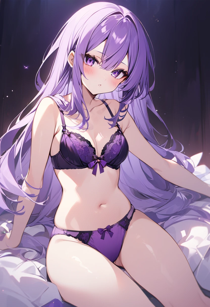 Keito。Purple Eyes。Purple Hair。Purple bra。Purple Panties