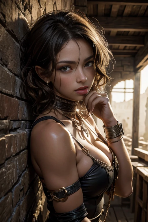 Browsing Caution, (whole body) ancient roman slave girl, The man is her master, wearing tattered rags, Chained to the wall, sexy girl, Short curly dark blonde hair, Oily skin, sexy masterpiece, Highest quality, Highest quality, High resolution, Very detailed, 8K, Athletic and healthy body, mischief, Perfect hands, Fine hand, Perfect Eyes, Fine grain, Frivolous, sexy, Realistic, High resolution, 超High resolution, dynamic, big , Cleavage, Intricate details, Sucking my husband's penis, deep throat, She is half naked and gives a blowjob, The chain around her neck, handcuffs