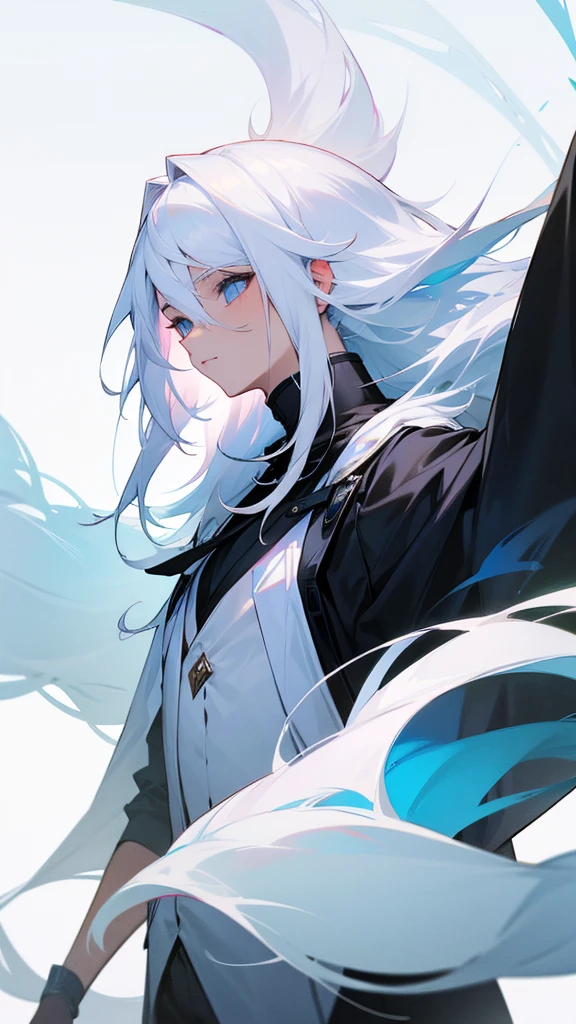 hairs: Whites, smooth and long, usually tied into a high ponytail or loose to the waist.
eyeballs: Bright sky blues, often hidden behind a pair of sunglasses or a stylish black blindfold.
Skinned: Clear and impeccable.
Physiognomy: alta e esbelta, with a confident and imposing posture. His movements are graceful and precise.