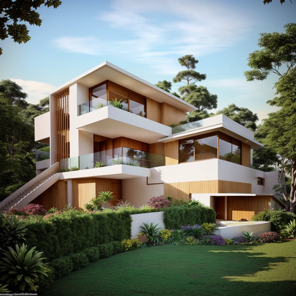 MODERN HOUSE is located on the upper hill, glass windows, wood ceiling, ((big front yard)), outside stairs 