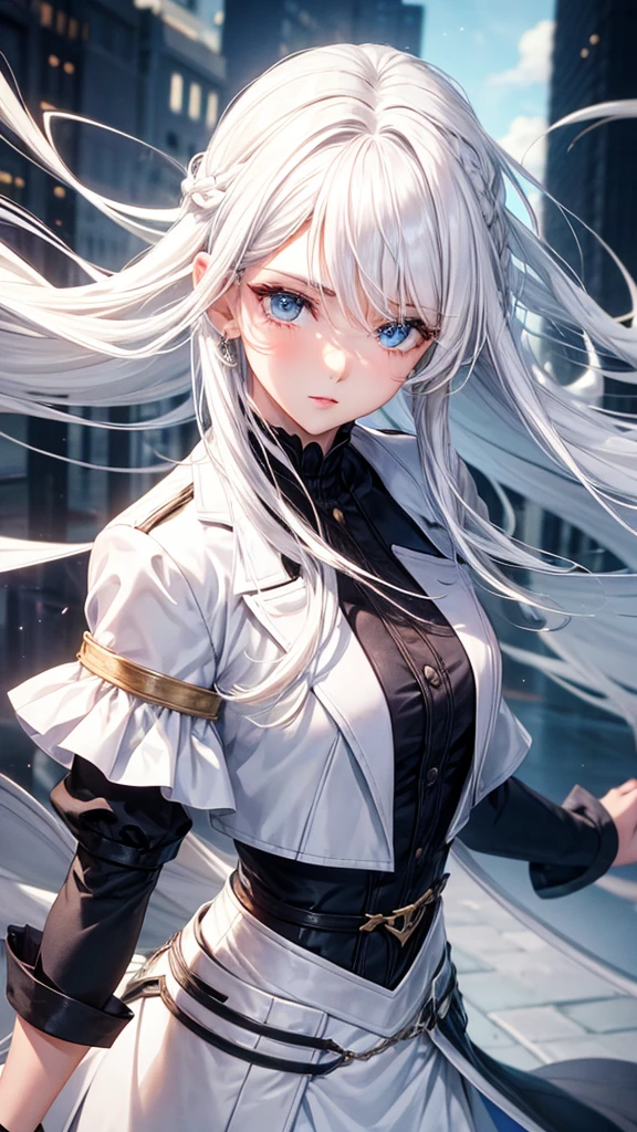 1 handsome girl with white hair, men's clothes
