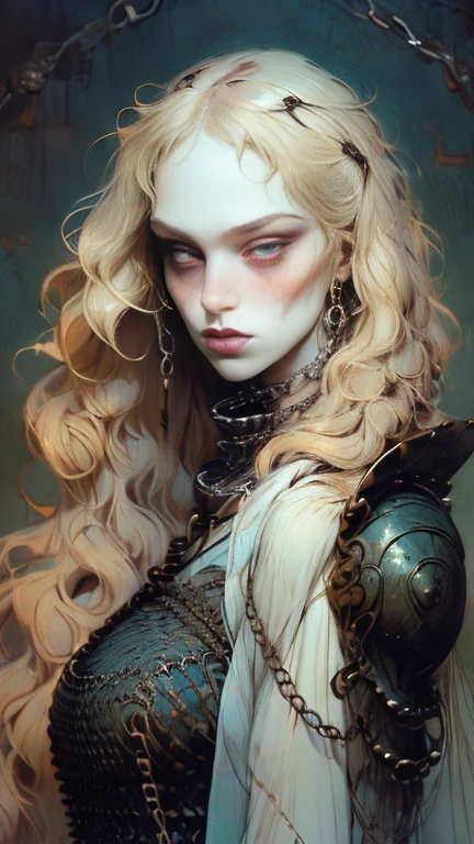 European woman, (((wide hips))), 8k, absurd res, ((wide eyes)), flawless face, girl with a soft body, ((chubby)), same girl, 1girl, average mature body, natural body, ((super wide hips)), full body image, 1girls, solo, masterpiece, highly detailed, flawless eyes, expressive detailed eyes, pale skin, wide eyed, detailed pupils, realistic skin, some freckles, realistic skin texture, ((small breasts)), blushing, super detailed skin, smooth background, shy face, analog style, (chin length hair), ((pale blue wavy hair)), dark blue wallpaper, (broad fat hips), grasping for the viewer, ((wearing a long chainmail shirt)), dark moody atmosphere, (full body image), (metal greaves and gauntlets)