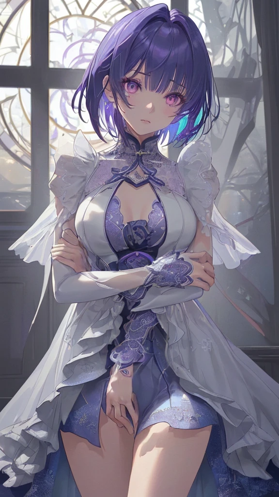 (((very detailed:1.3))), Intricate iris details, attractive eye reflection, stand out highlights, Pupil depth and three-dimensional effect, Subtle color changes in the iris, Even the details of the eyelashes are carefully finished.., Pupil depth and three-dimensional effect, ⓪Action:(arms behind head: 1.0), 足をlargeげる, lied, ①Quality:masterpiece, 8K, very detailed CG, very detailed, (((perfect hands:1.2))), (((complete anatomy:1.2))), 1 girl, beautiful face: 1.1, ②Lighting:bright lights, moody lighting, natural light, best lighting, Part 3: , beautiful breasts, shiny hair, floating hair, shining eyes, happy, detailed face, good eyes, Skin Detail ④ Style: Vigor, shape, (), ⑤Topic:(Toru Asakura: 1.3), (Short hair: 1.3), (split bangs: 1.3), (blue hair、gradient hair、colorful hair、split bangs、purple hair), ⑥Environment: bedroom,penthouse, suite room, large々double bed, (럭셔리 bedroom: 1.3), 7Architecture:whole body, looking at viewer, very large shot, from below, 9Other:(waiting for a kiss、tight waist、slim body、small head、body with seven heads, beautiful feet, The beauty of the scaffolding),she'I'm only wearing a big blouse,pussy,No panties,leaking semen