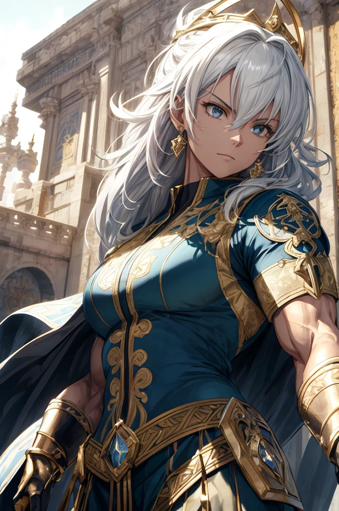 
(Best lighting) , (Very intricate details) , 4K Integration, (Super fine CG: 1.2) , (8K: 1.2),(original), (masterpiece) , (Highest quality),(masterpiece:1.4),Anime-ish high quality,(masterpiece),masterpiece, Highest quality, Absurd,((Masterpiece, 4K, 8K, High resolution)),(masterpiece), (Highest quality), (Super detailed), (Very delicate and beautiful), ((Cowboy Shot)), woman1名,
, ((bodybuilder:1.5)),Temple Background,(Beautiful base),(girl),(woman),(((Upper Body:1))),from frontknight girl,Brave and resolute attitude,Shining Armor,Sword in hand,Flowing Cape,Armor details,Metal Reflection,Castle Background,medieval setting,Soft sunlight,Brave pose,Strength and elegance,Solemn atmosphere,Sharp Eye,Powerful aura,Stoic expression,Determined jawline,royal coat of arms,Tall and sturdy build,Graceful Movement,A commanding presence,Golden shades,Dynamic configuration,Vibrant colors,Perfect balance,Light and shadow contrast,Down to the smallest thread,Sharpen highlights and shadows,Impressive level textures,Sharp focus,Rich and realistic backgrounds,Magnificence and grandeur,Heroine of the Kingdom,Legendary Warrior,Inspiring and majestic,Dignified and fierce,Guardian of the kingdom,Unstoppable courage,Divine Destiny,Indomitable spirit,Unforgettable beauty,Unwavering Strength